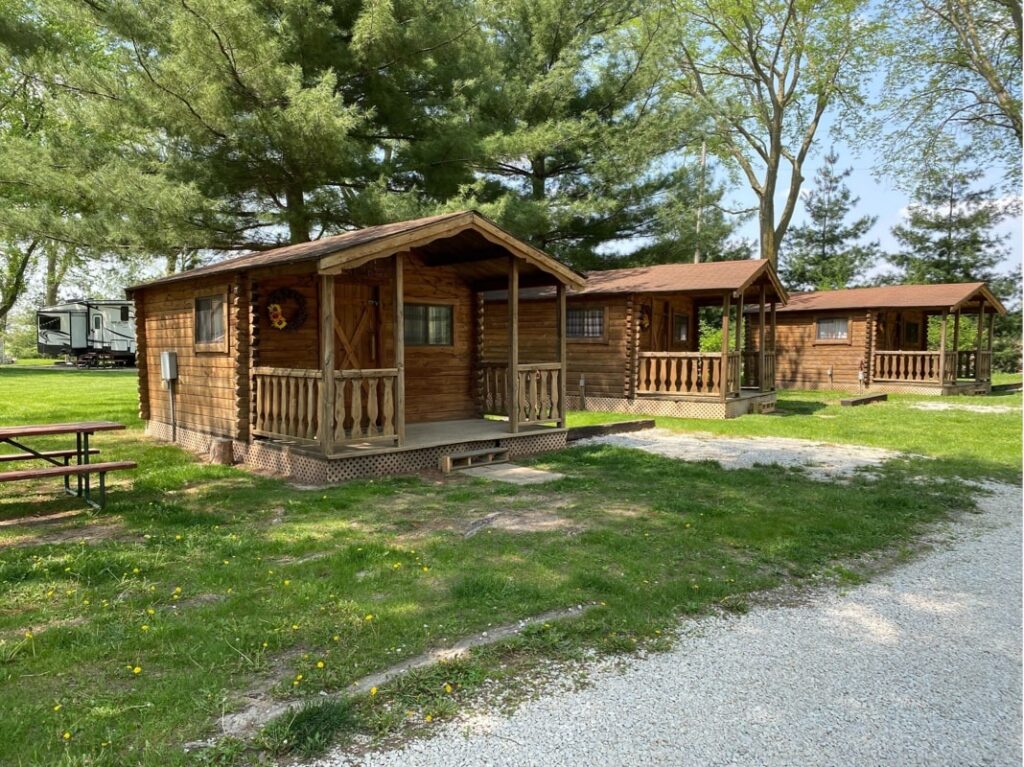 Log cabin exterior with front porch